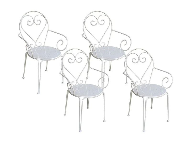 Lot de 4 fauteuils de jardin empilables en métal façon fer forgé  - Blanc - GUERMANTES de MYLIA