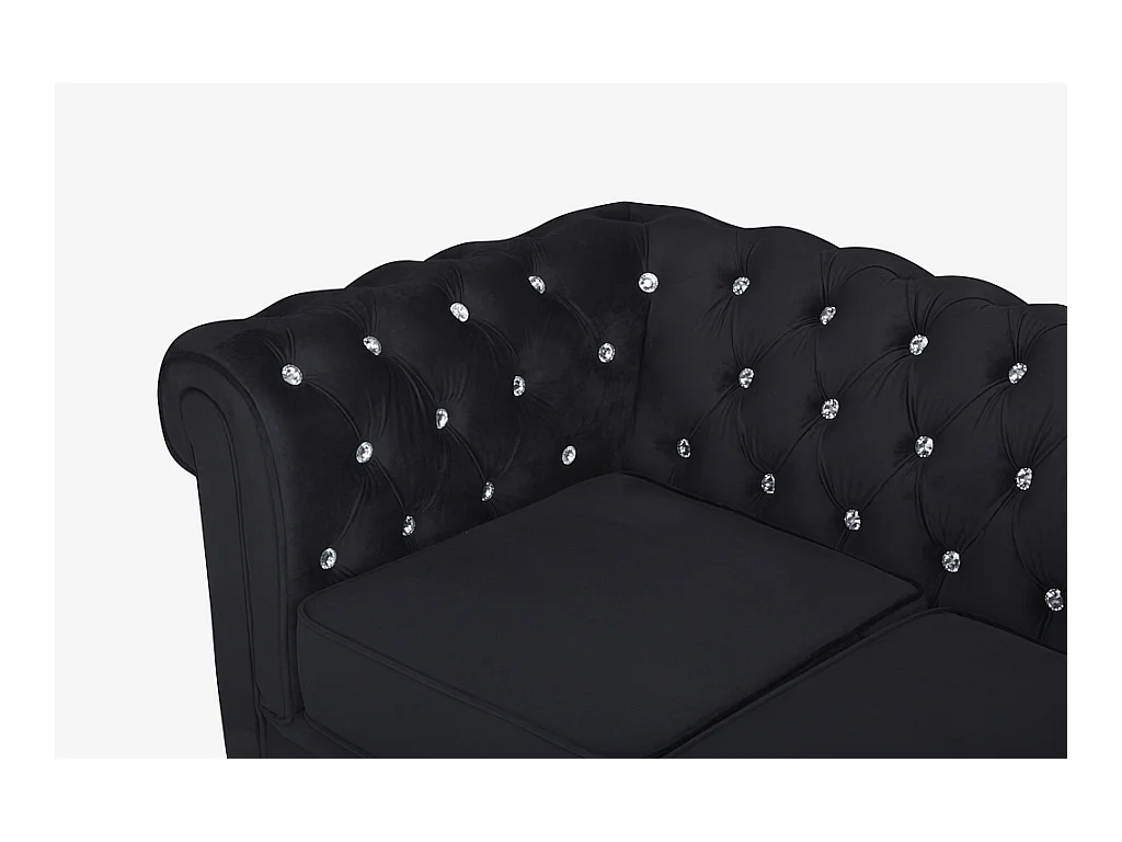 Canapé 3 places CHESTERFIELD - velours noir et boutons effet cristal
