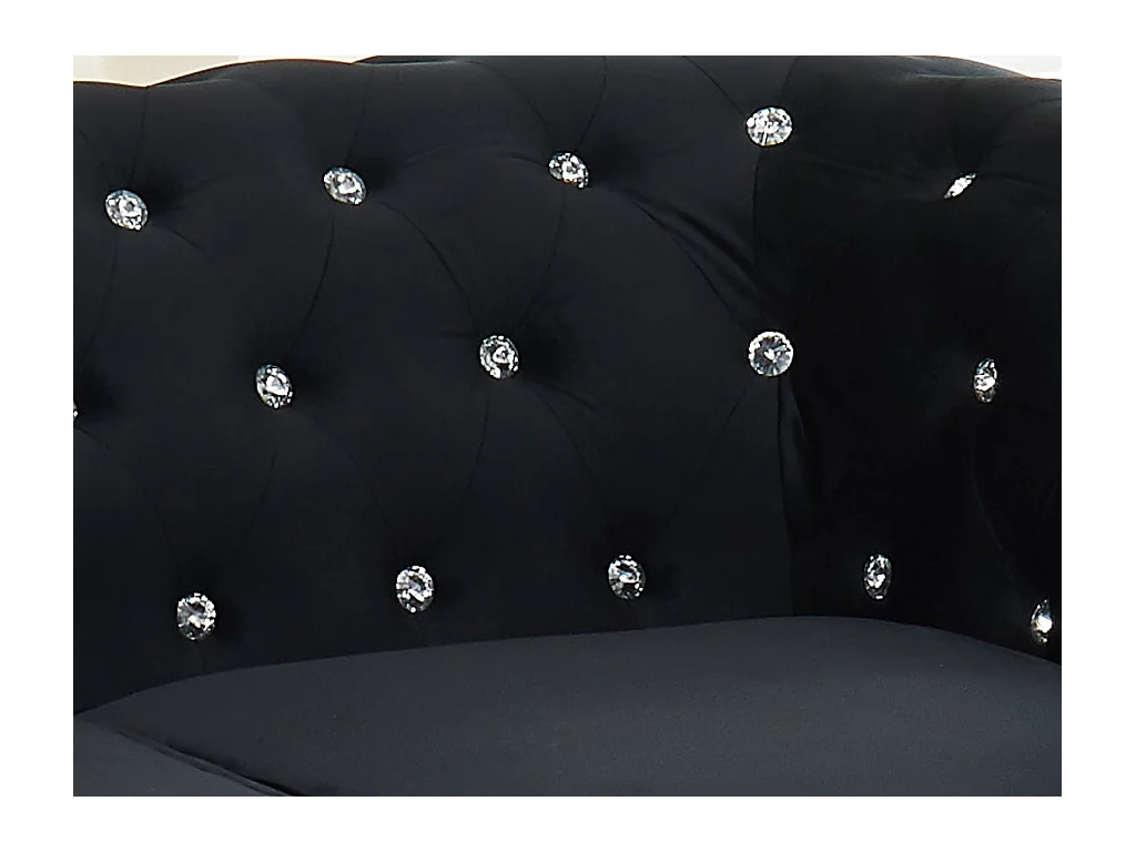 Canapé 3 places CHESTERFIELD - velours noir et boutons effet cristal