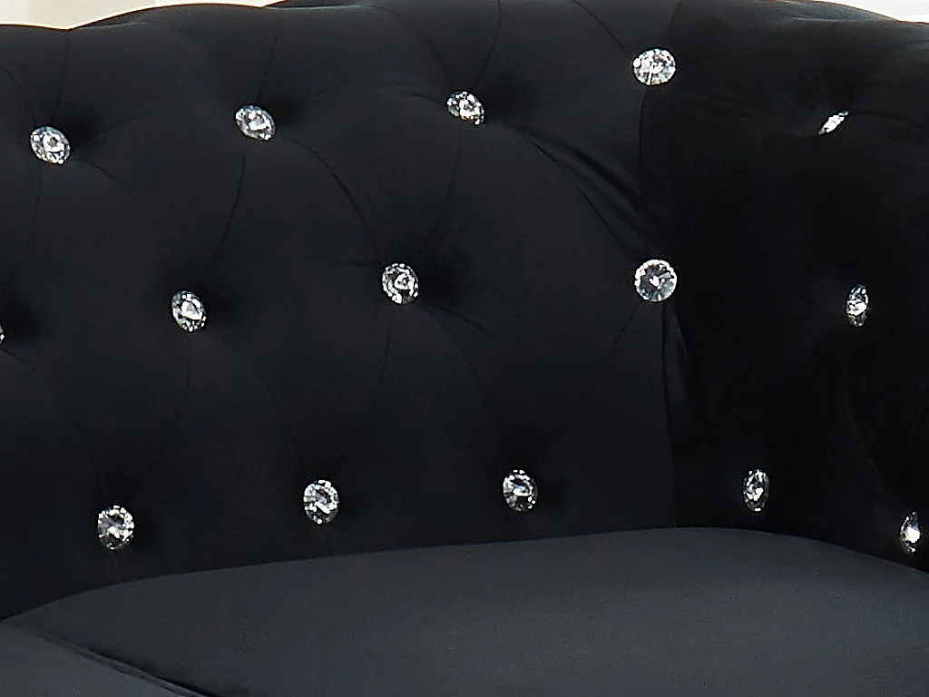 Canapé 3 places CHESTERFIELD - velours noir et boutons effet cristal