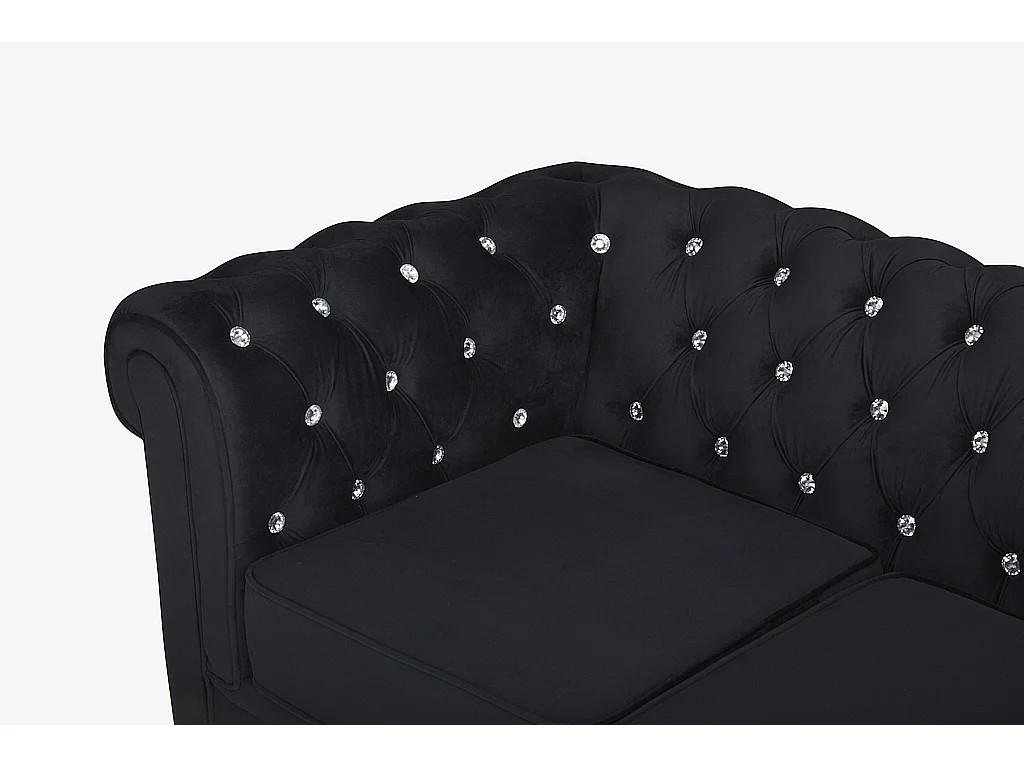 Canapé 3 places CHESTERFIELD - velours noir et boutons effet cristal