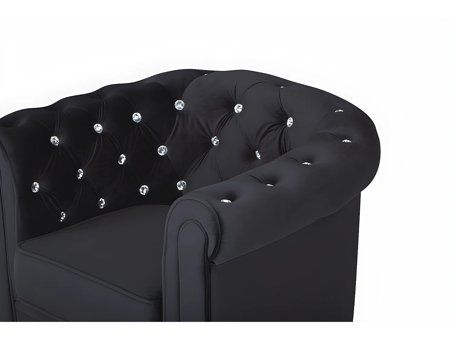 Fauteuil CHESTERFIELD - velours noir et boutons effet cristal