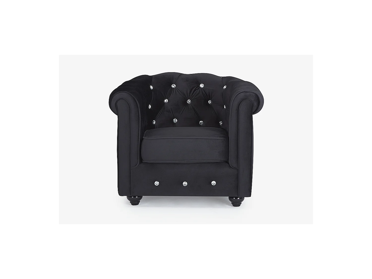 Fauteuil CHESTERFIELD - velours noir et boutons effet cristal