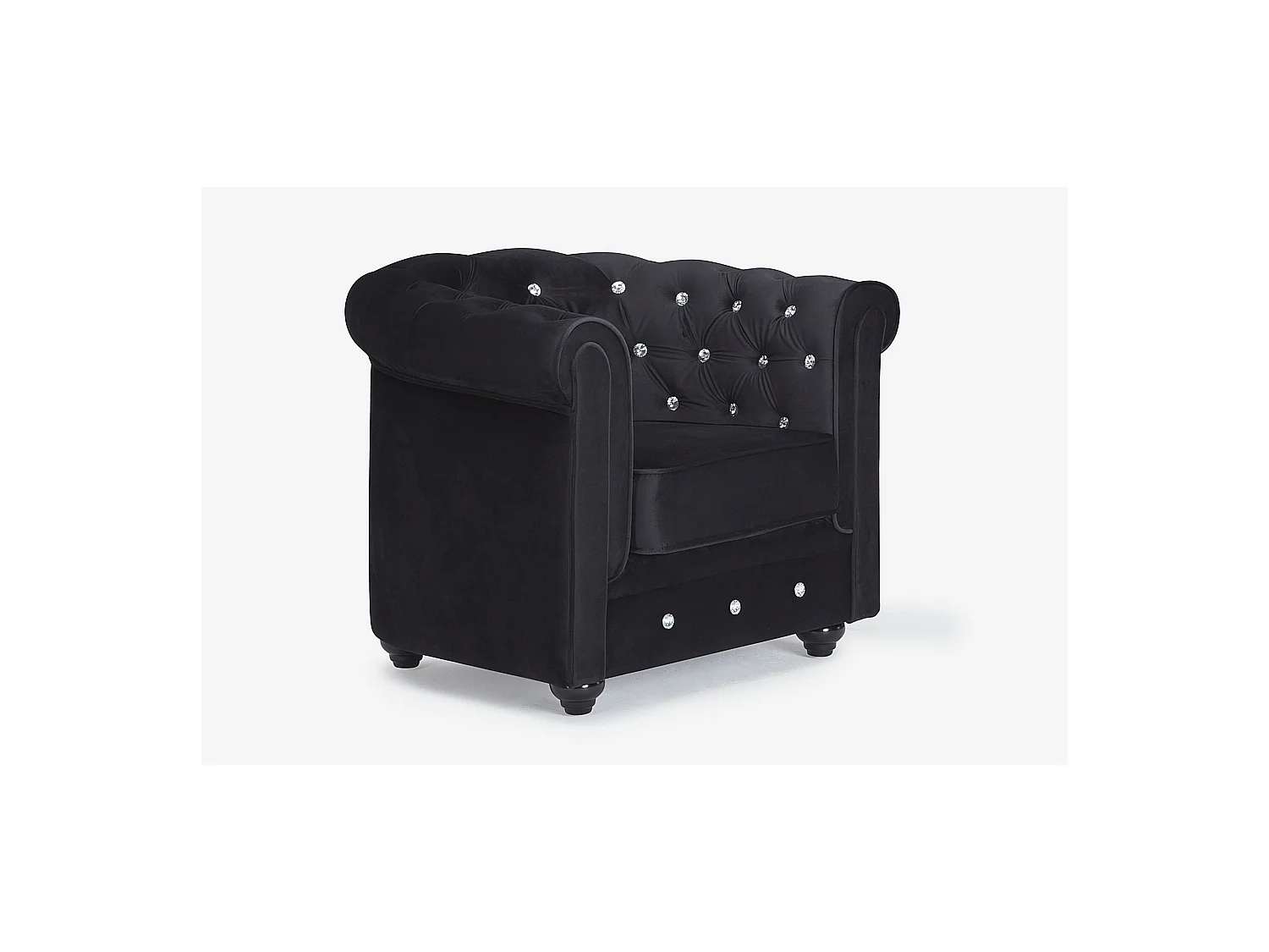 Fauteuil CHESTERFIELD - velours noir et boutons effet cristal