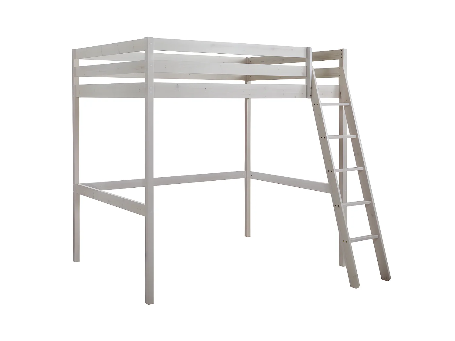 Lit mezzanine GEDEON II - 140 x 190 cm - Pin massif - Blanchi + matelas