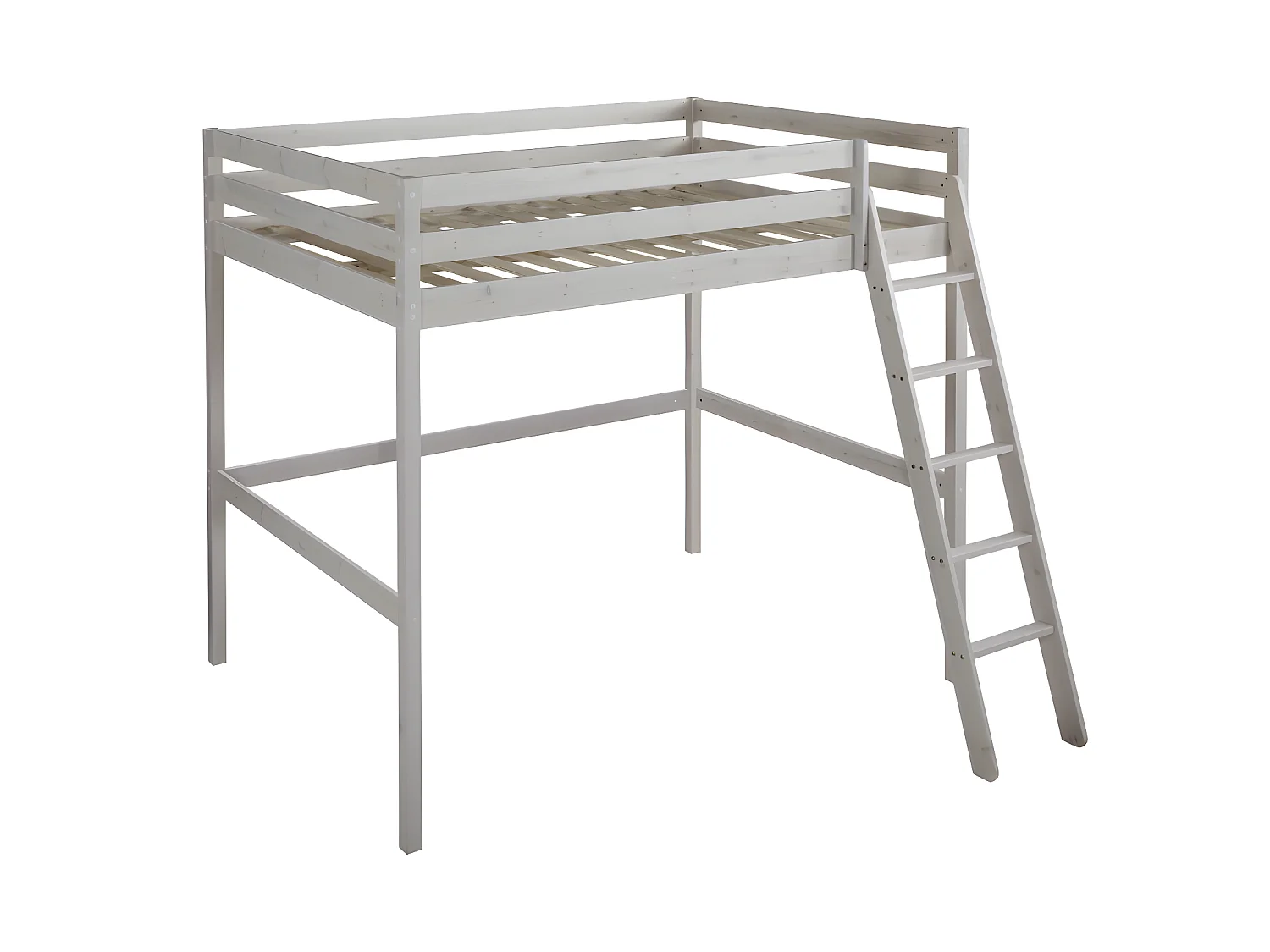 Lit mezzanine GEDEON II - 140 x 190 cm - Pin massif - Blanchi + matelas