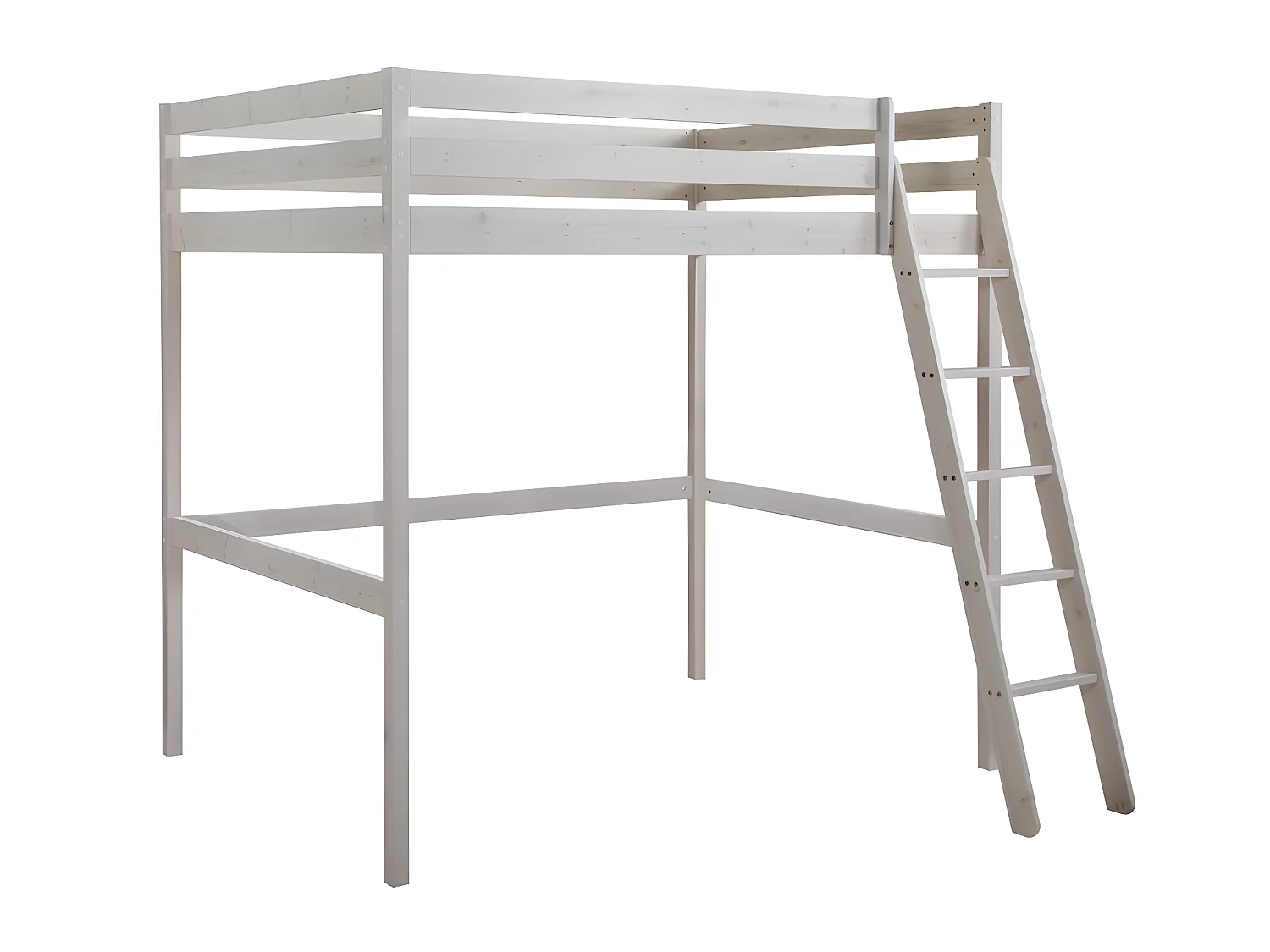 Cama mezzanine 140x190 cm em pinho maciço esbranquiçado + Colchão - GEDEON