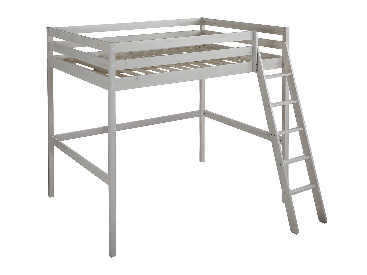Cama mezzanine 140x190 cm em pinho maciço esbranquiçado + Colchão - GEDEON