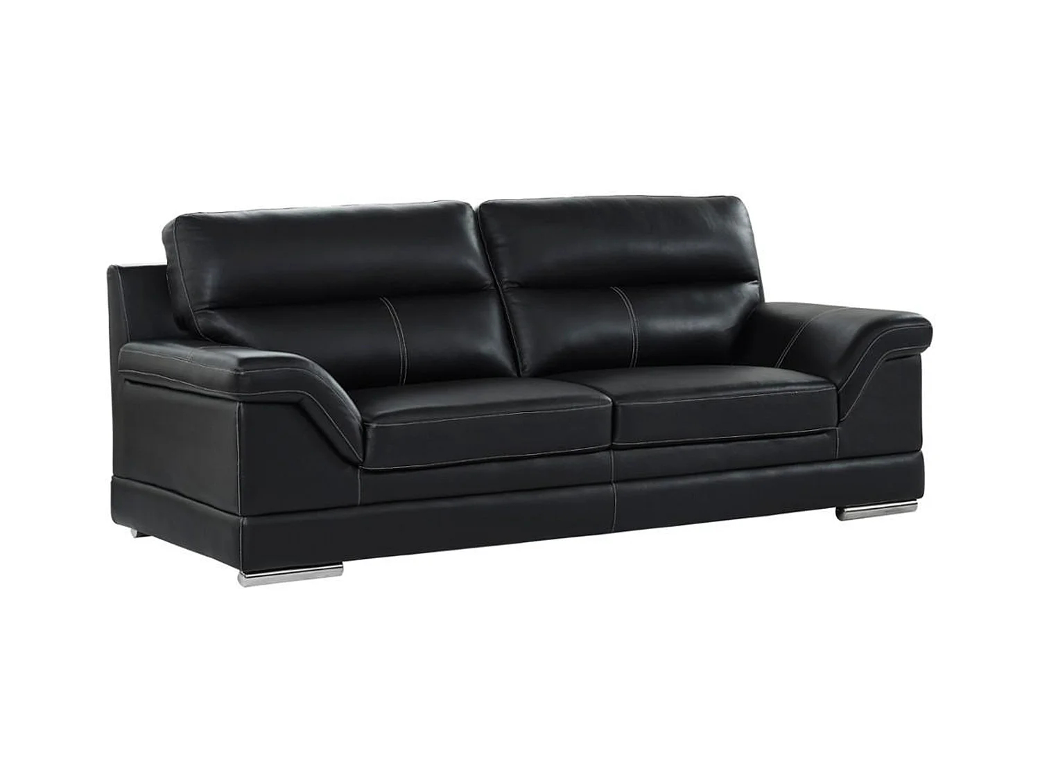 Ledersofa 3-Sitzer - Büffelleder - Schwarz - MONIKA