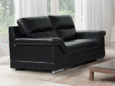 Ledersofa 2-Sitzer - Büffelleder - Schwarz - MONIKA