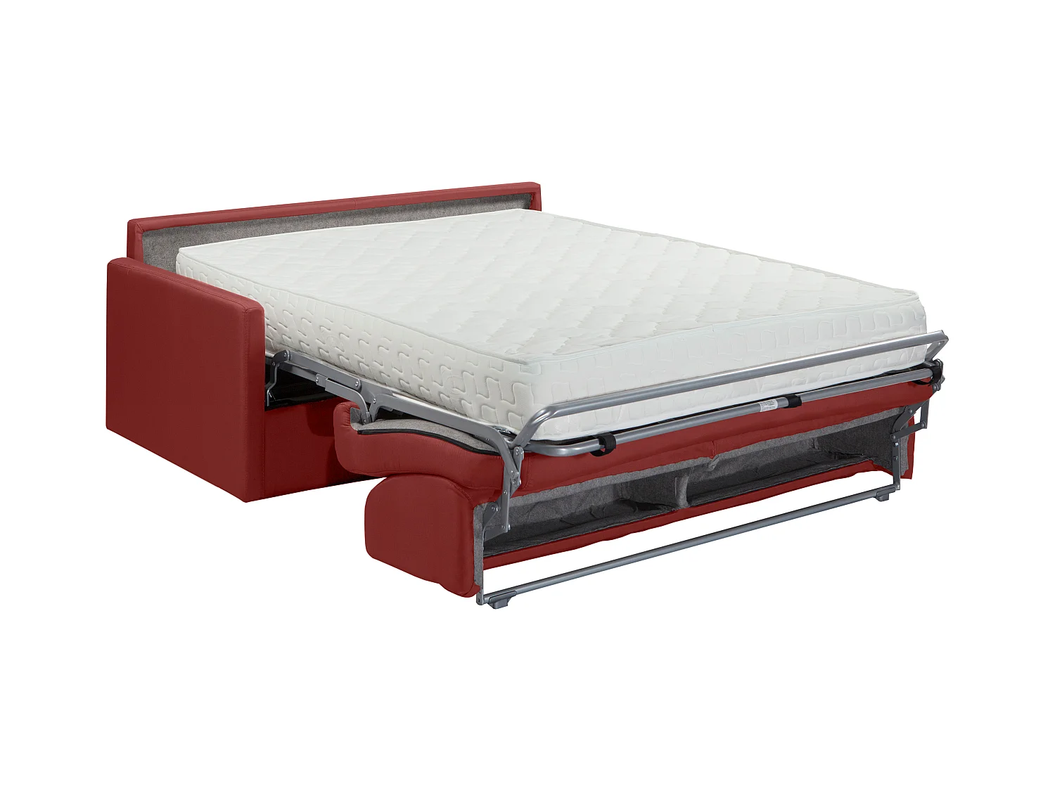 Tweezits express bedbank van stof CALIFE - Rood - Slaap afmeting 120  cm - Matras met vormgeheugen 22 cm