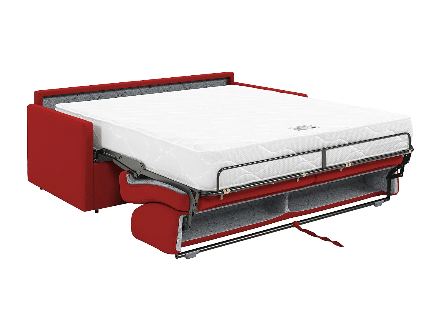 Canapé 2 places  convertible express en tissu rouge - Couchage 120 cm - Matelas 22 cm avec mémoire de forme CALIFE