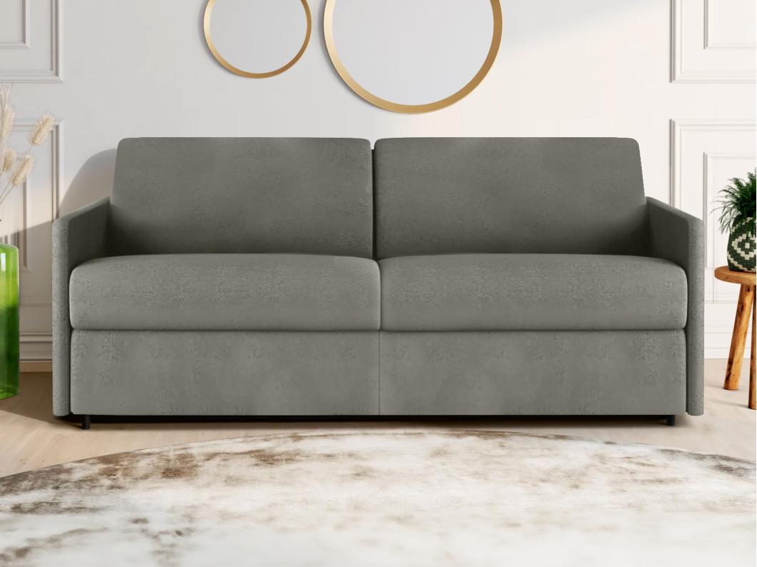 Divano letto 4 posti a ribalta Larghezza Materasso 160 cm Spessore 18 cm in Tessuto Grigio - CALIFE