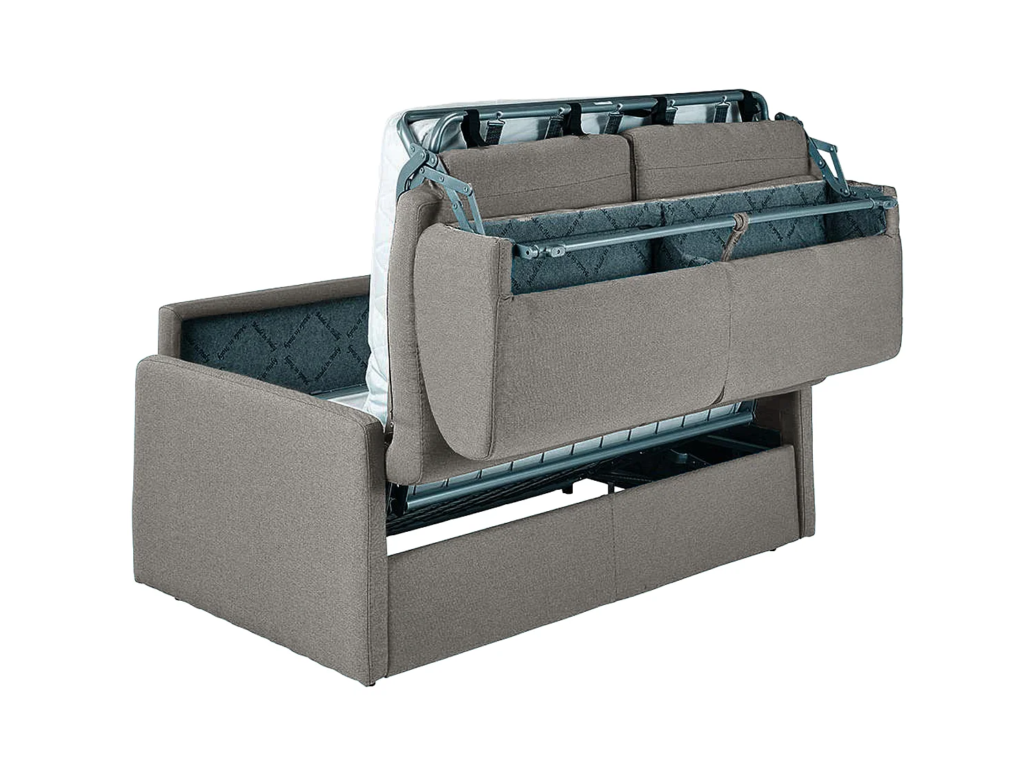 Driezits express bedbank van stof CALIFE - Licht grijs - Slaap afmeting 140  cm - Matras met vormgeheugen 22 cm