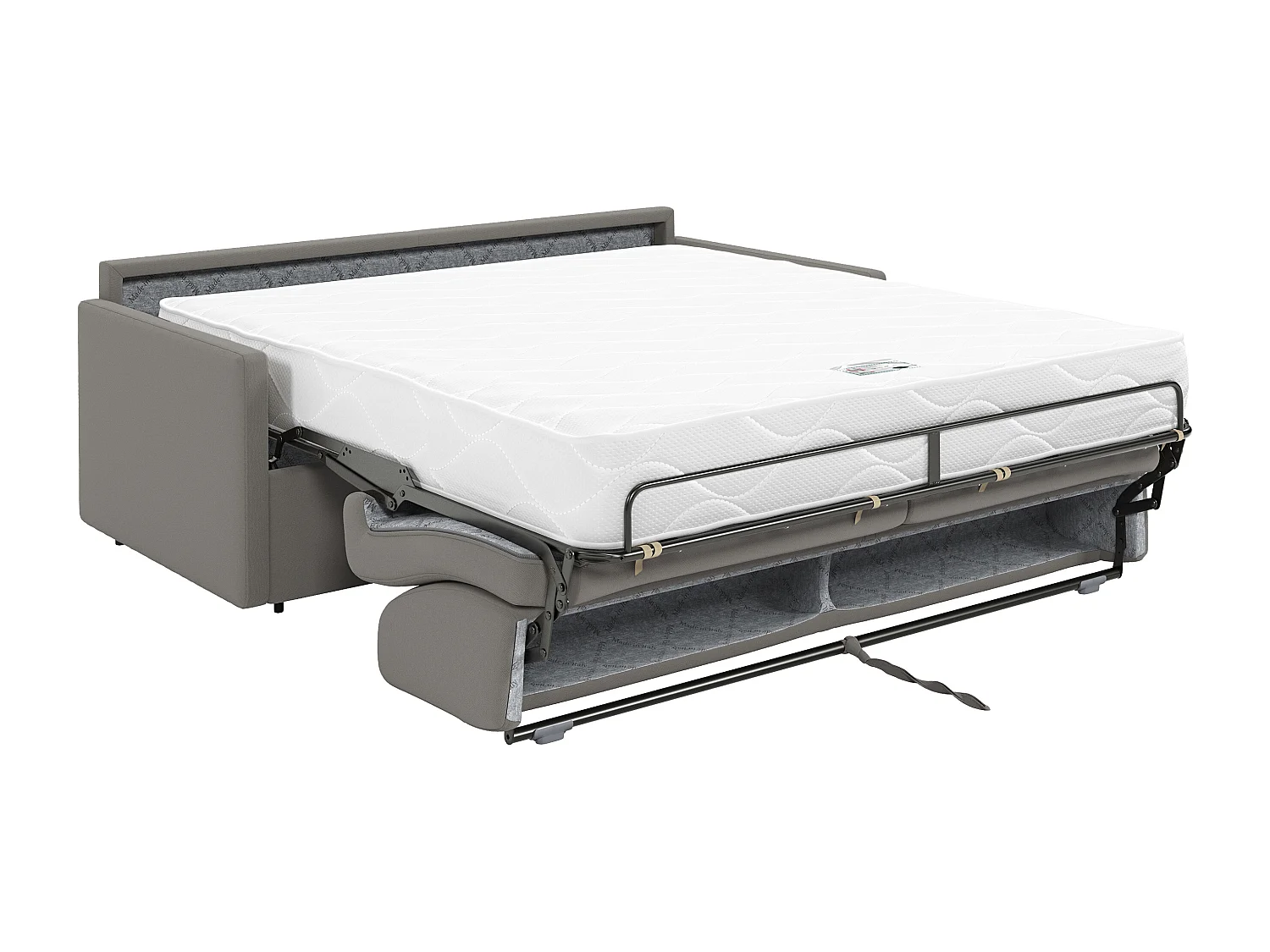 Driezits express bedbank van stof CALIFE - Licht grijs - Slaap afmeting 140  cm - Matras met vormgeheugen 22 cm
