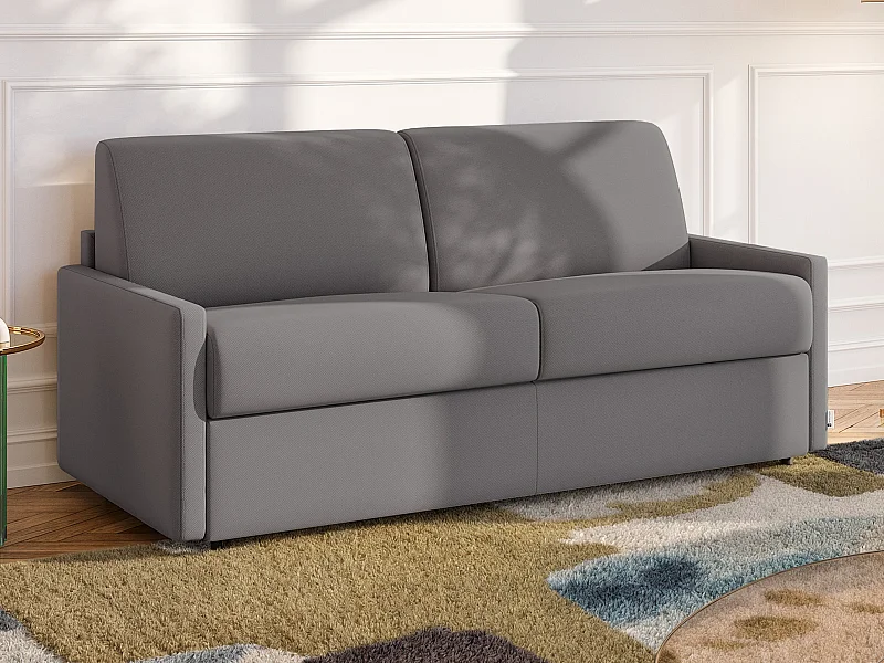 Kanapa 4-osobowa z ekspresowym mechanizmem rozkładania z tkaniny CALIFE - Kolor: jasnoszary - Wymiary miejsca do spania: 160 cm - Materac 22 cm z pamięcią kształtu