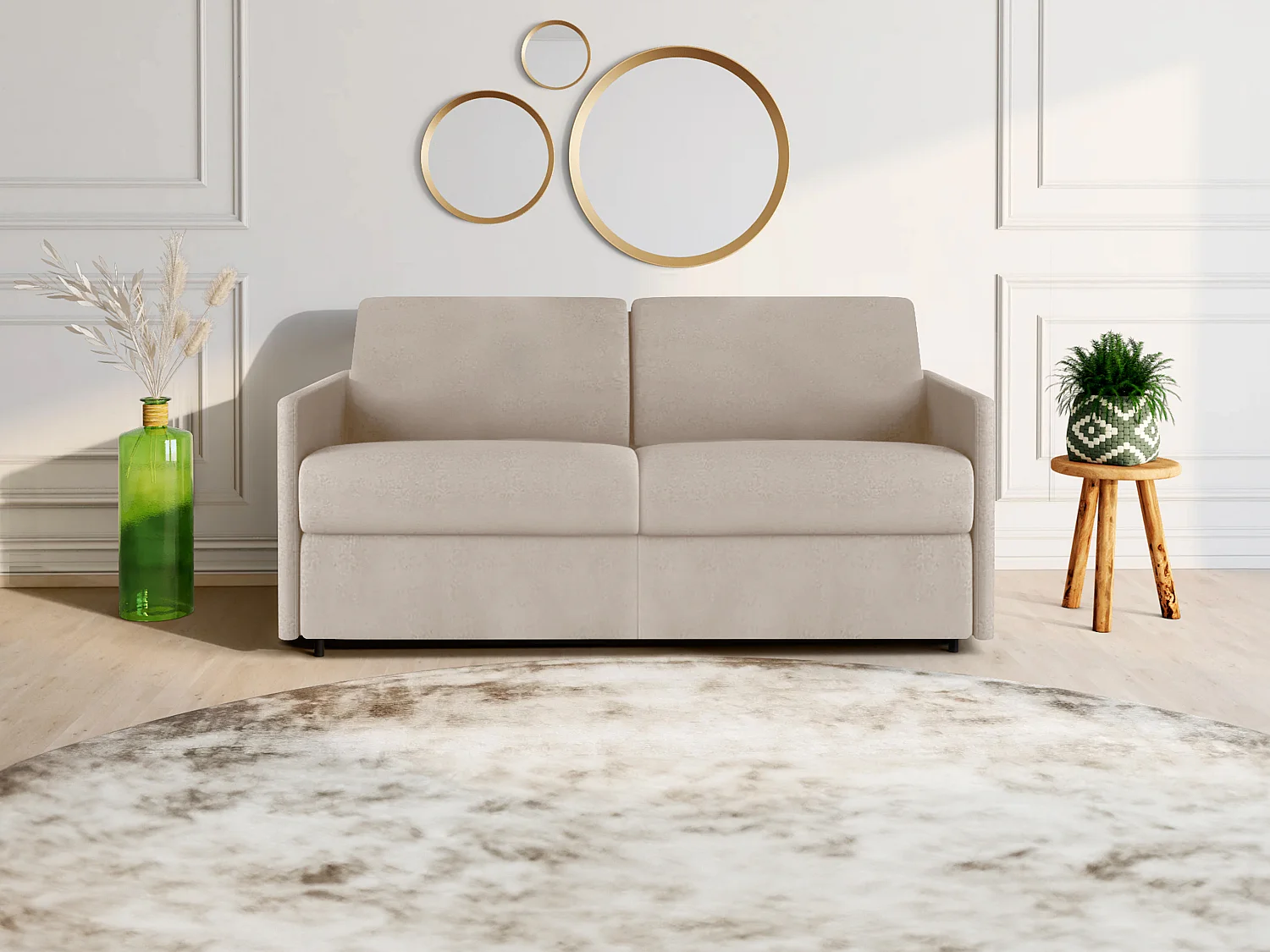 Schlafsofa 3-Sitzer - Liegefläche: 140 cm - Matratzenhöhe: 14 cm - Stoff - Beige - CALIFE