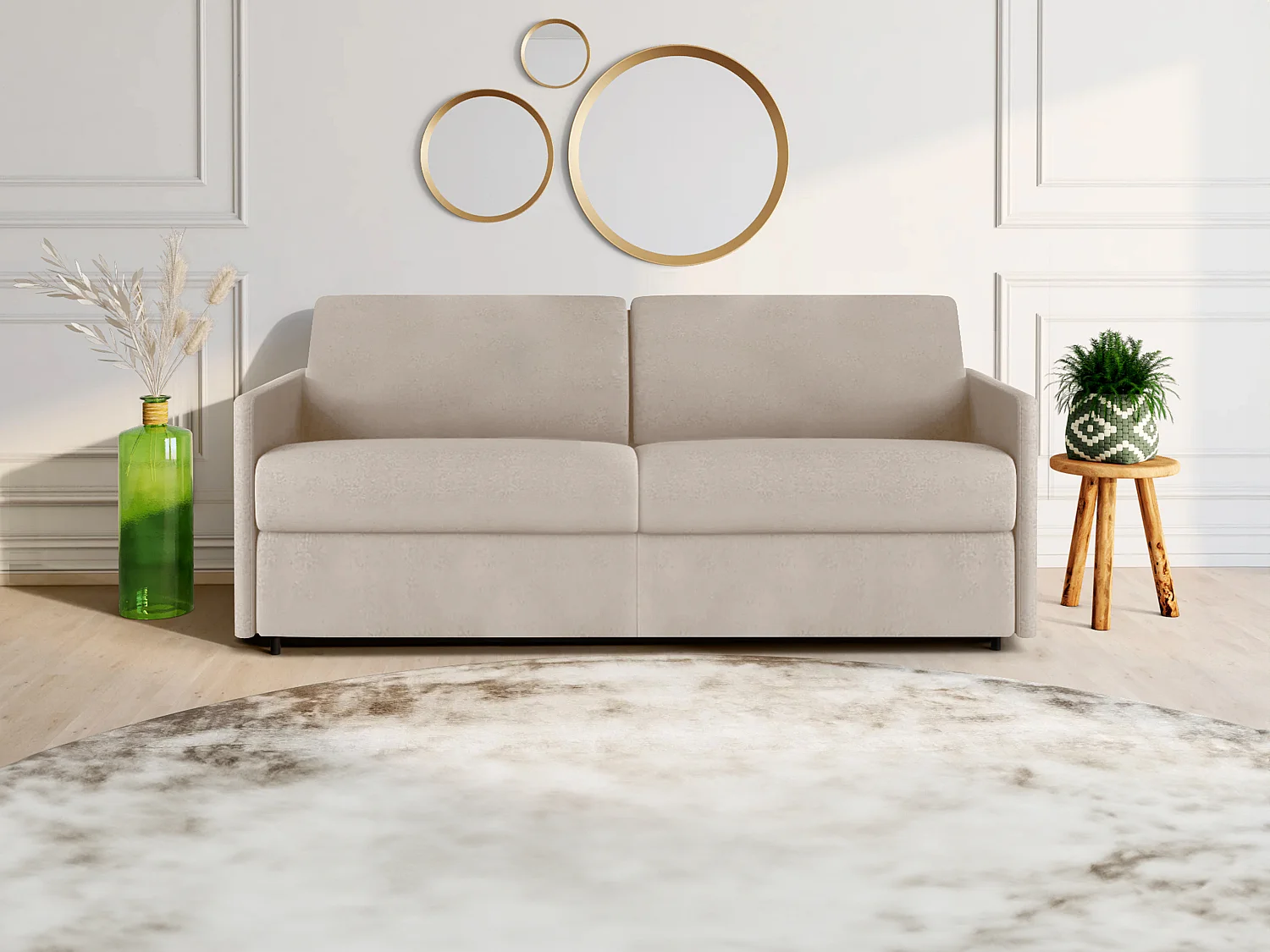Schlafsofa 4-Sitzer - Liegefläche: 160 cm - Matratzenhöhe: 14 cm - Stoff - Beige - CALIFE