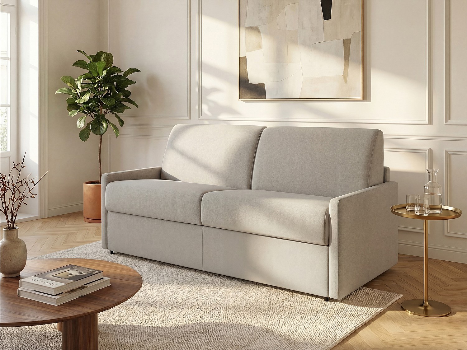 Schlafsofa 3-Sitzer - Liegefläche: 140 cm - Matratzenhöhe: 22 cm mit Memory Schaum - Stoff - Beige - CALIFE