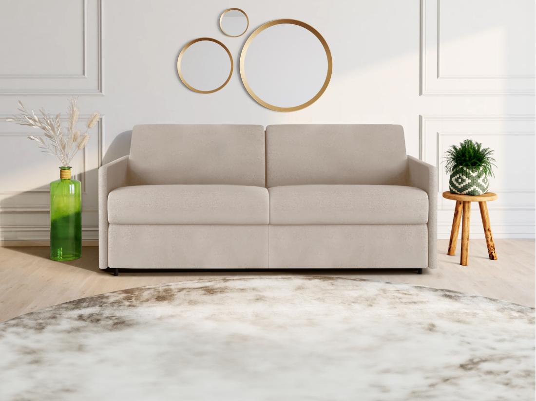 vente unique Canapé 4 places convertible express en tissu beige - Couchage 160 cm - Matelas 22 cm CALIFE