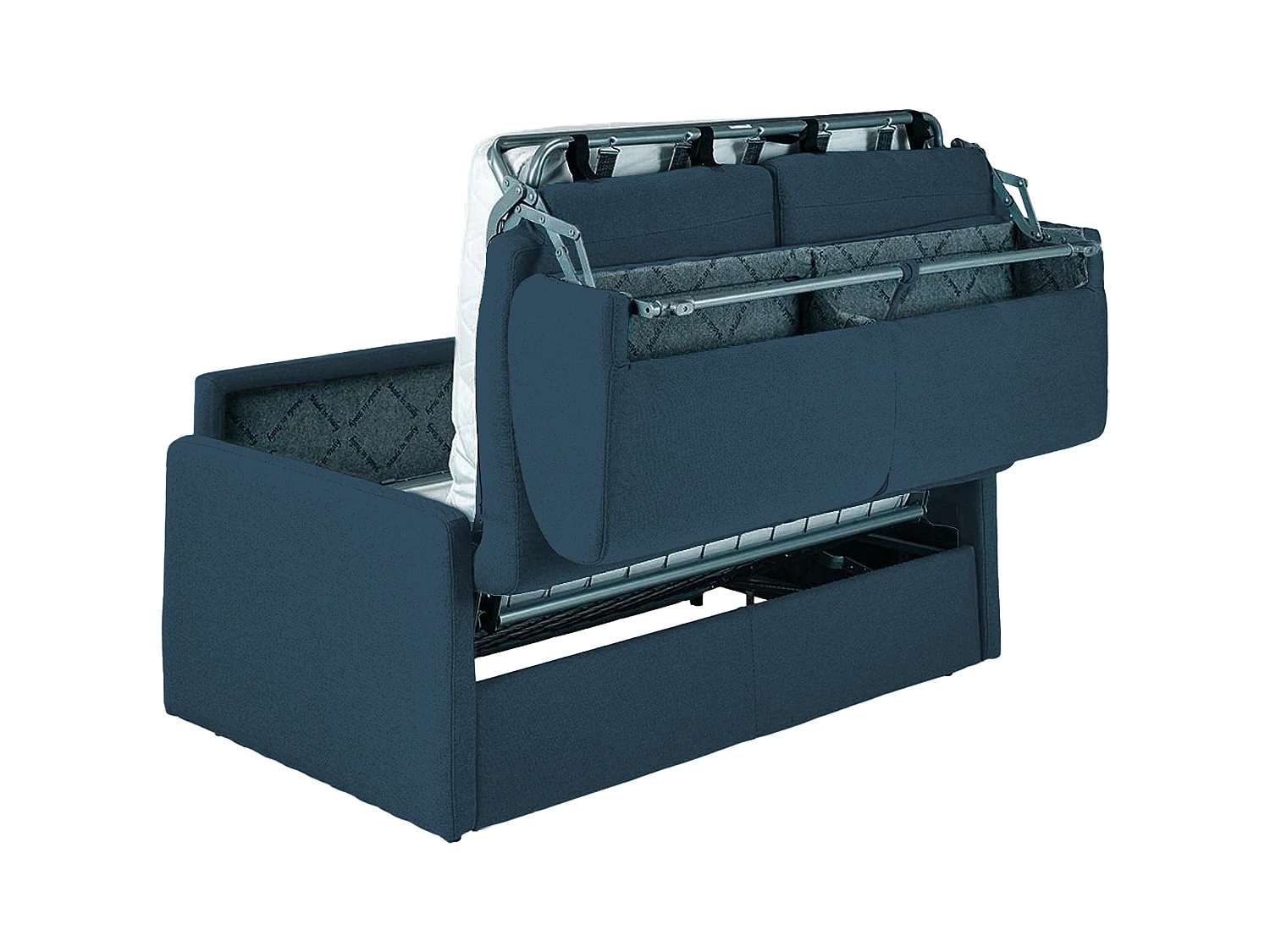 Canapé 2 places convertible express en tissu bleu foncé - Couchage 120 cm - Matelas 14 cm CALIFE
