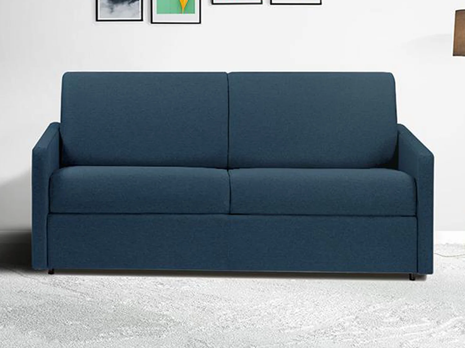 Canapé 3 places convertible express en tissu bleu foncé - Couchage 140 cm - Matelas 14 cm CALIFE