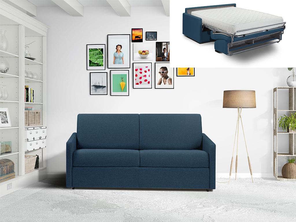 Schlafsofa 3-Sitzer CALIFE - Stoff - Marineblau  - Liegefläche: 140  cm - Matratzenhöhe: 22 cm