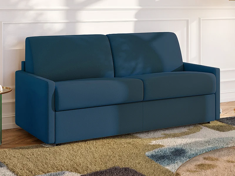 Divano letto 3 posti a ribalta in Tessuto Blu scuro - Larghezza Materasso 140 cm memory foam - Spessore 22 cm - CALIFE