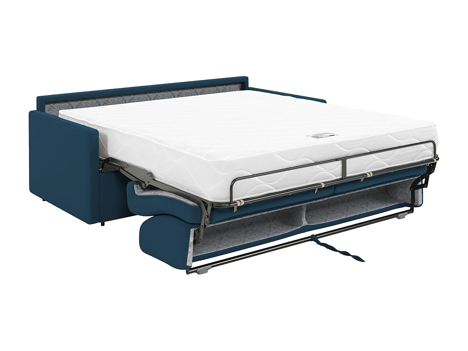 Canapé 3 places  convertible express en tissu bleu foncé - Couchage 140 cm - Matelas 22 cm avec mémoire de forme CALIFE