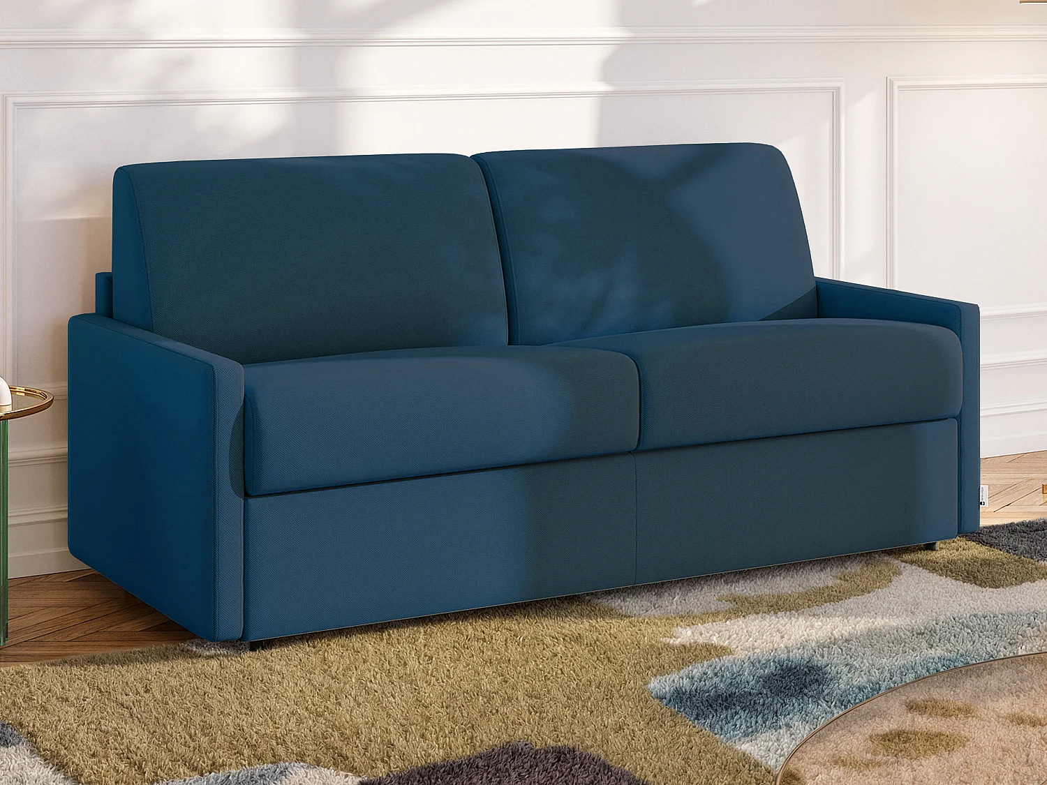 Divano letto 3 posti a ribalta in Tessuto Blu scuro - Larghezza Materasso 140 cm memory foam - Spessore 22 cm - CALIFE