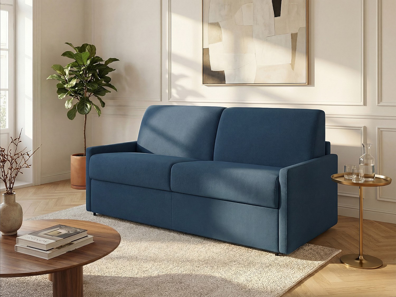 Schlafsofa 4-Sitzer - Liegefläche: 160 cm - Matratzenhöhe: 22 cm mit Memory Schaum - Stoff - Dunkelblau - CALIFE