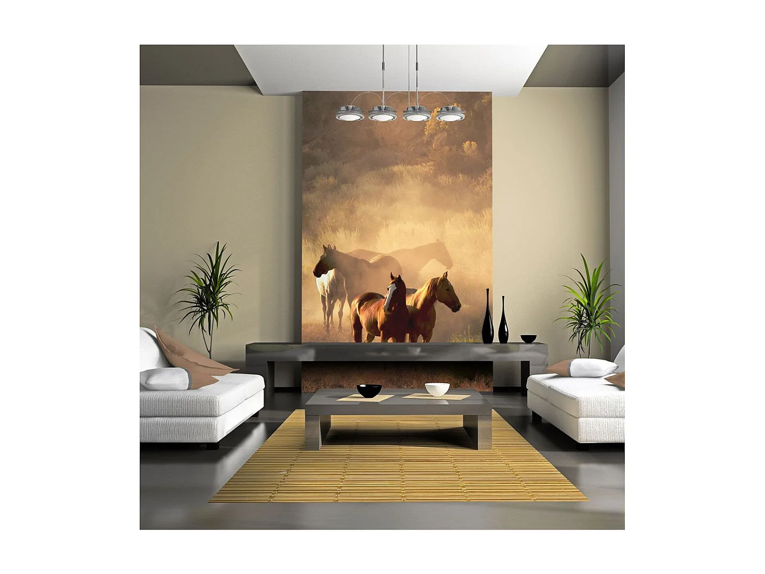 Papier Peint "Chevaux Sauvages en Pleine Steppe" 231 x 300 cm