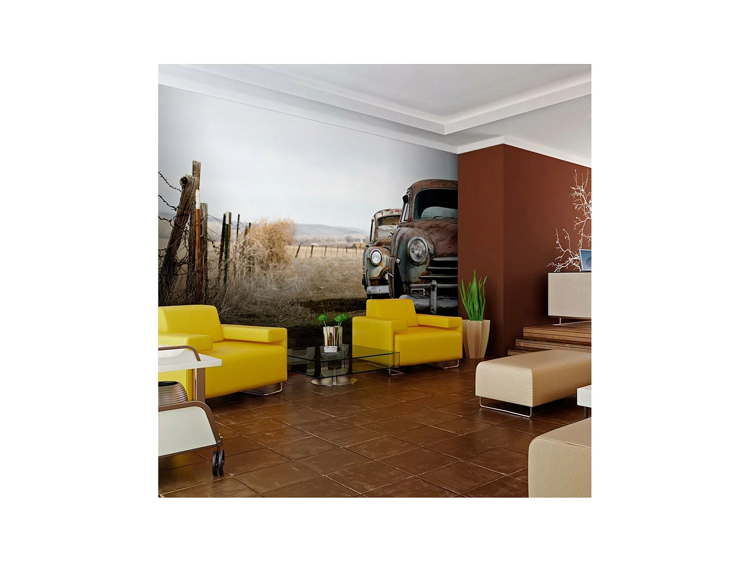 Papier Peint "Deux Vieilles Voitures Américaines" 231 x 300 cm