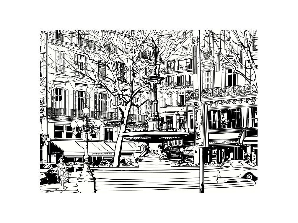 Papier Peint "Sketch of Parisian Fountain" 270 x 350 cm