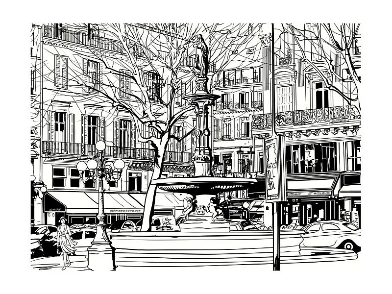 Papier Peint "Sketch of Parisian Fountain" 270 x 350 cm
