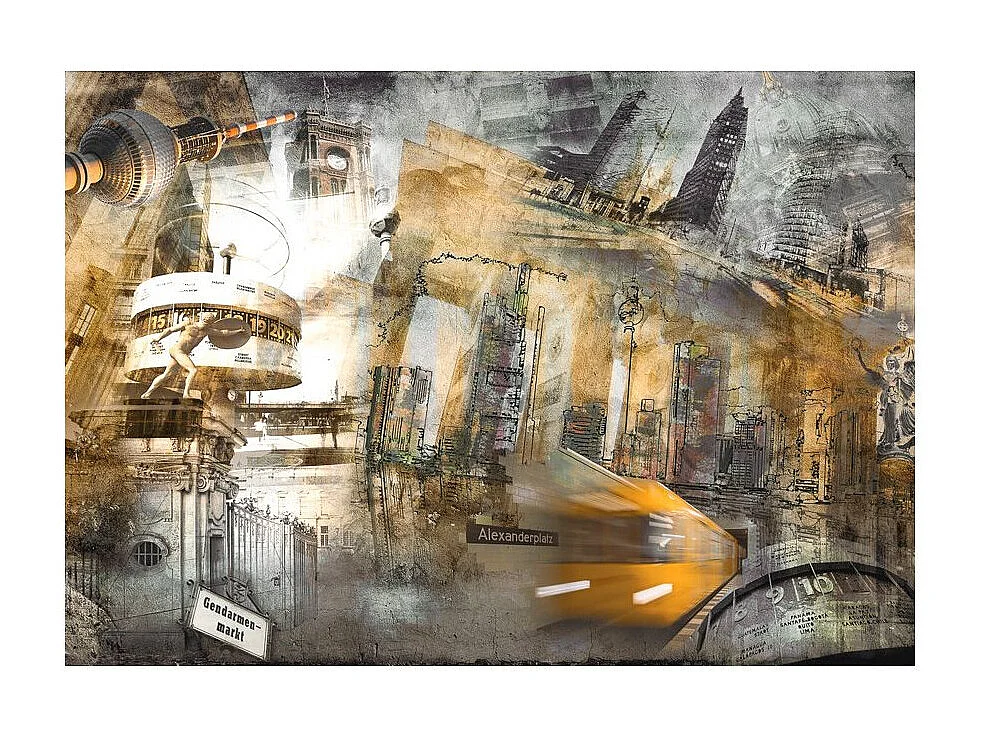 Papier Peint "Berlin Collage Orange" 105 x 150 cm