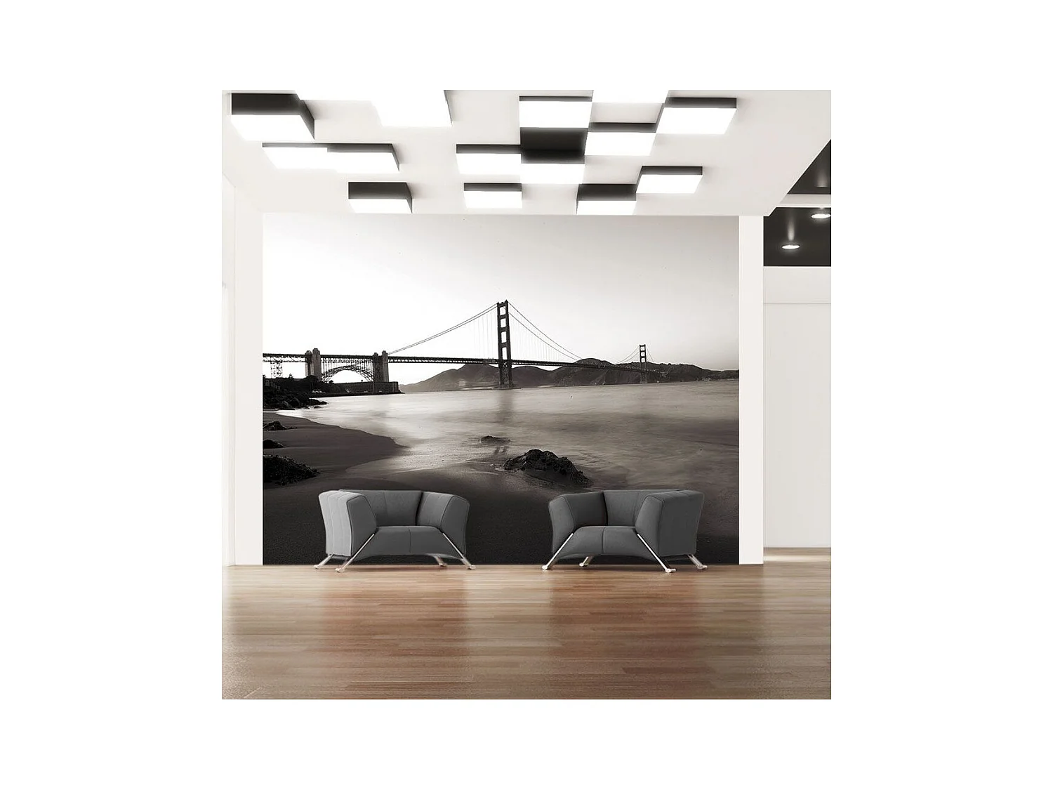 Papier Peint "San Francisco : Golden Gate en Noir & Blanc" 193 x 250 cm