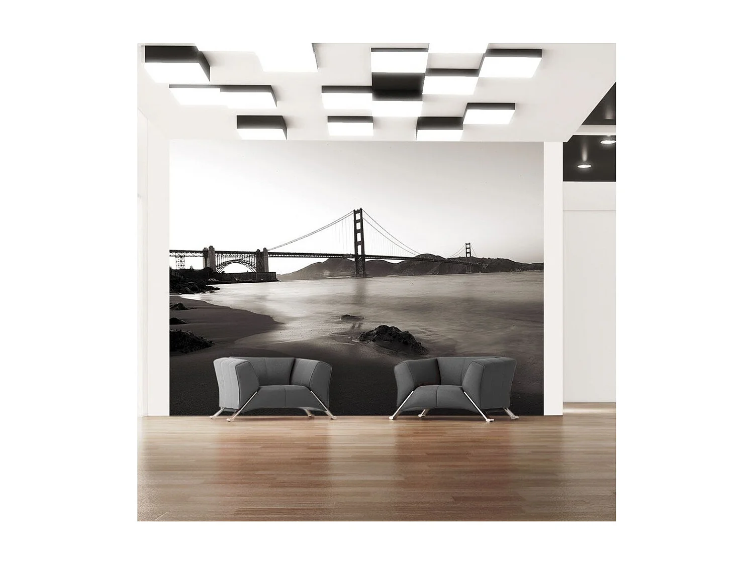 Papier Peint "San Francisco : Golden Gate en Noir & Blanc" 193 x 250 cm