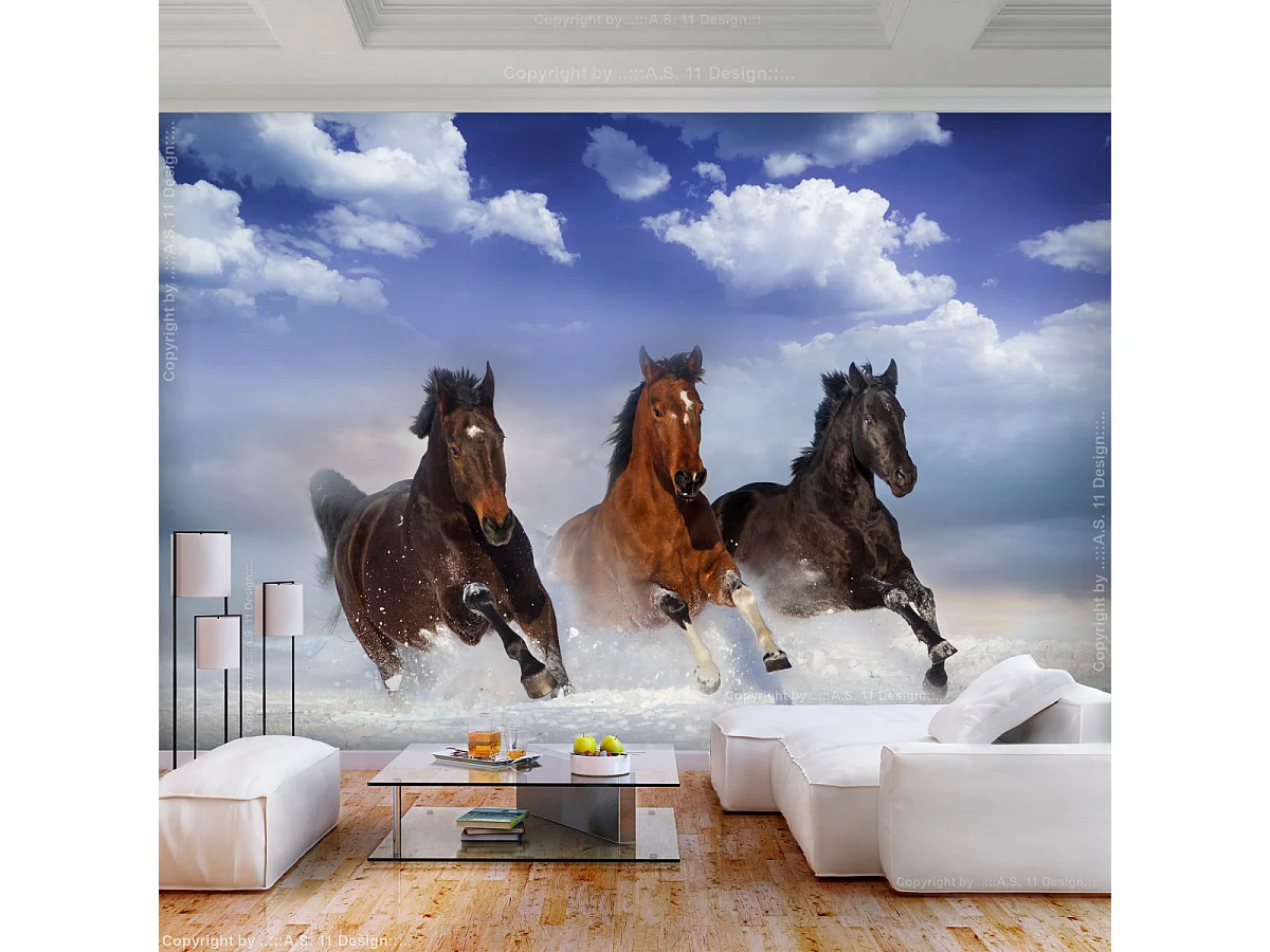 Papier Peint "Horses in the Snow" 140 x 200 cm