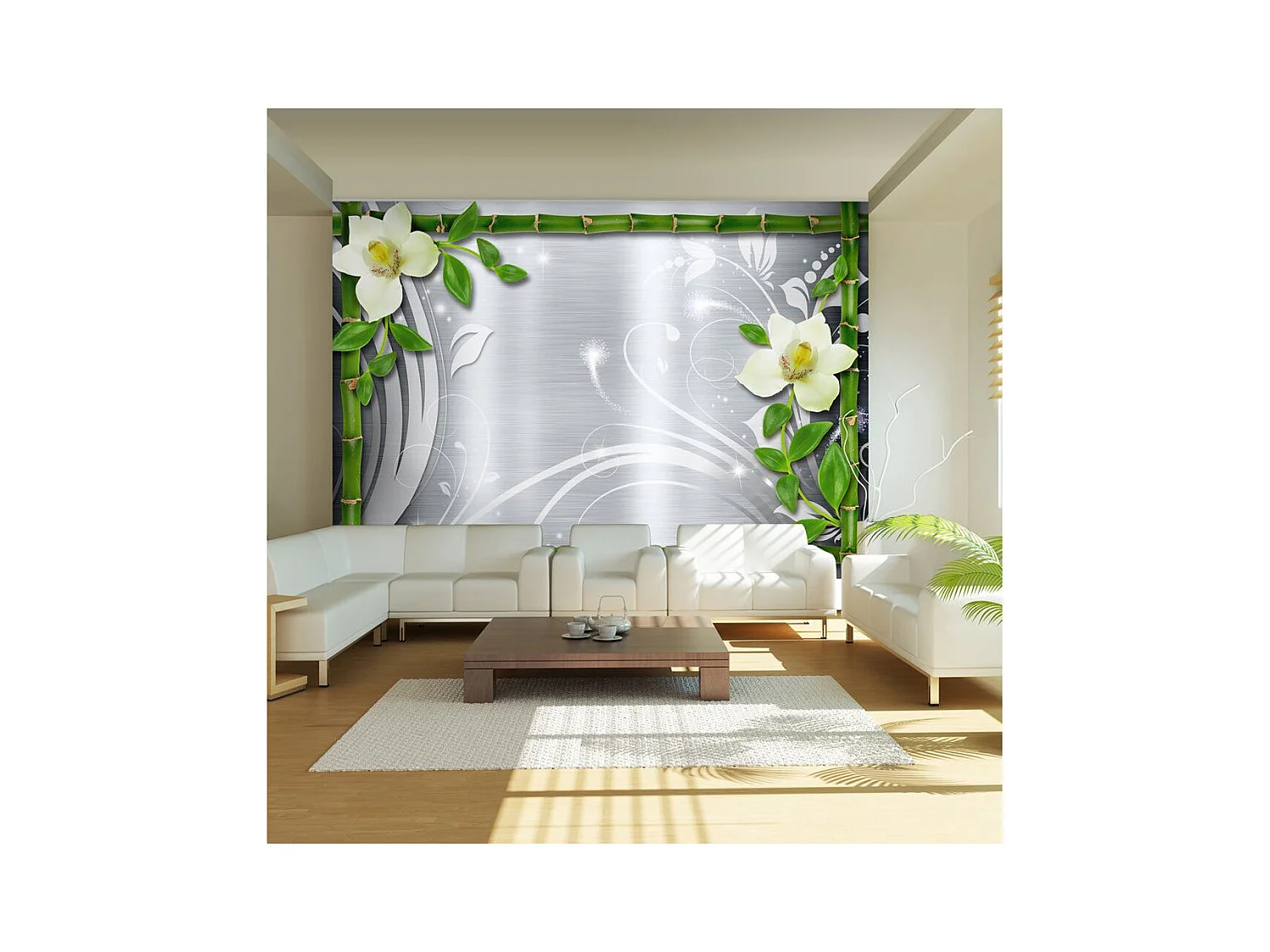 Papier Peint "Bamboo & Two Orchids" 70 x 100 cm