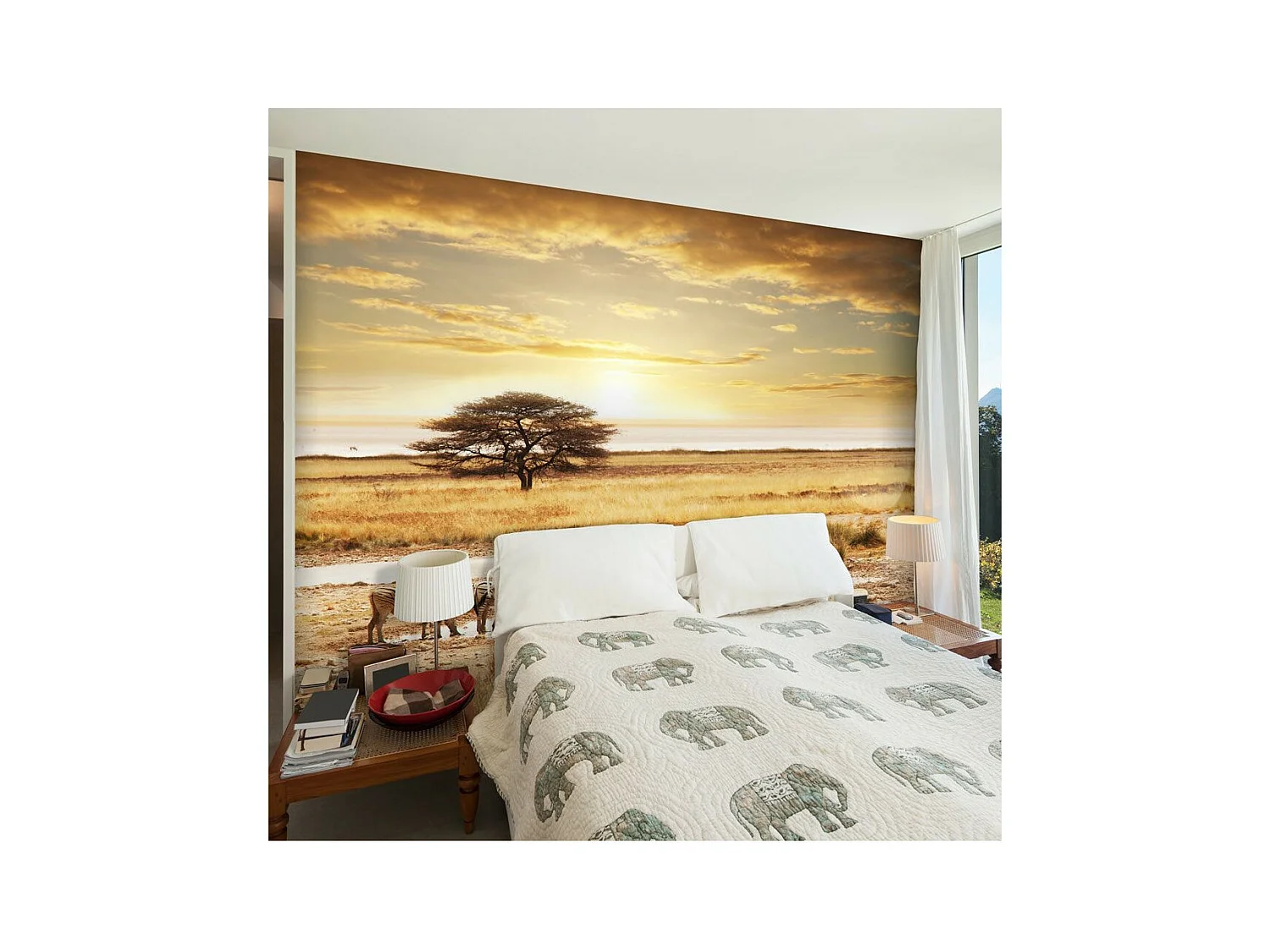 Papier Peint "Zèbres Africains à l'abreuvoir" 193 x 250 cm