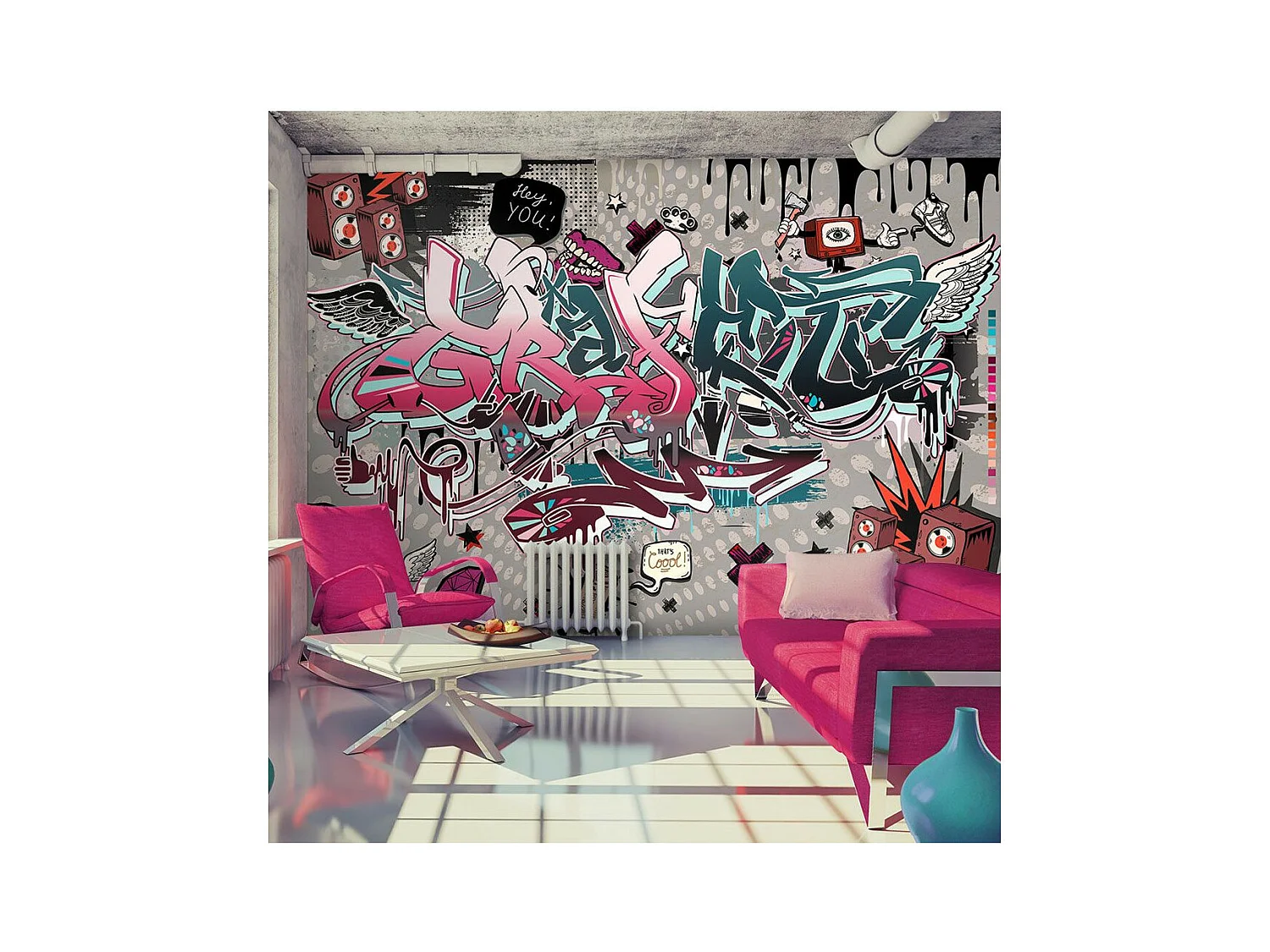 Papier Peint "Graffiti : Hey You!" 210 x 300 cm