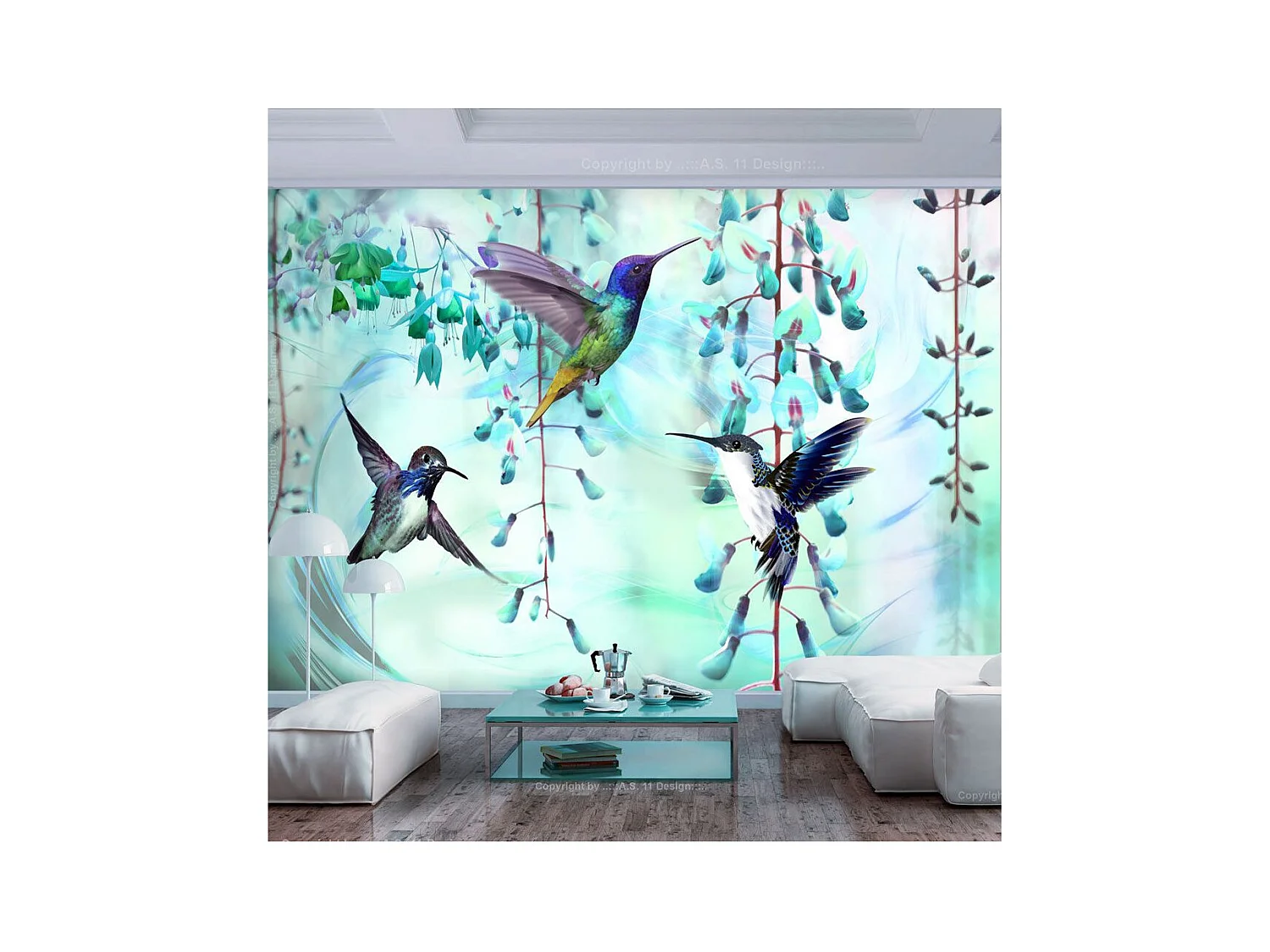 Papier Peint "Flying Hummingbirds Green" 245 x 350 cm