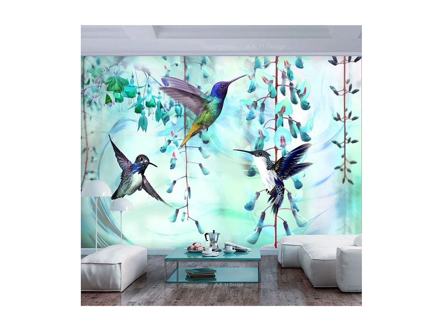 Papier Peint "Flying Hummingbirds Green" 245 x 350 cm