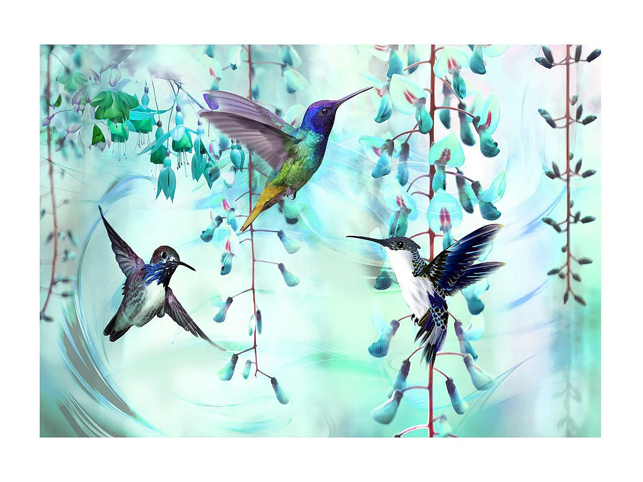 Papier Peint "Flying Hummingbirds Green" 245 x 350 cm