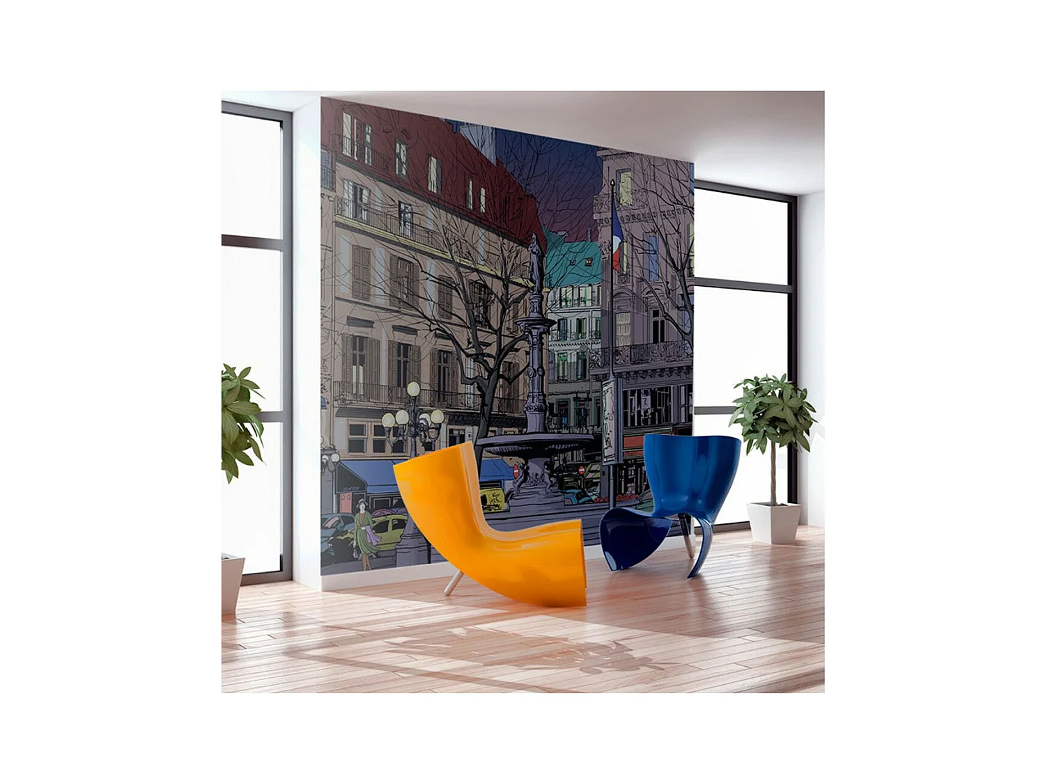 Papier Peint "Une Place Parisienne au Crépuscule" 193 x 250 cm