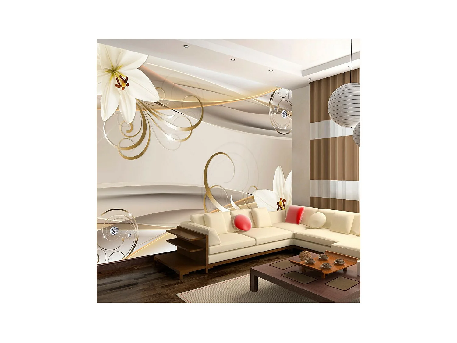 Papier Peint "Lilies & the Gold Spirals" 175 x 250 cm