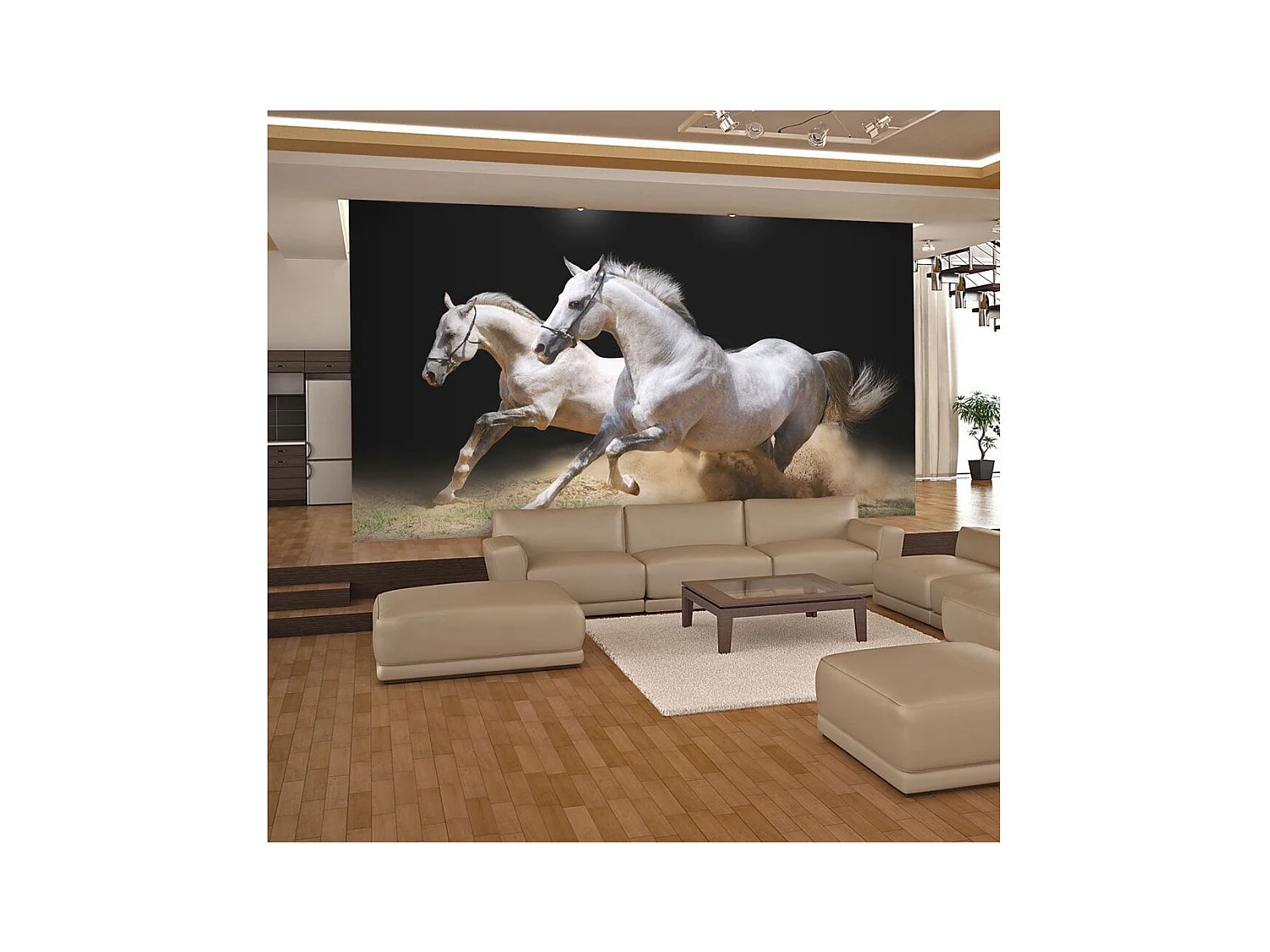 Papier Peint "Chevaux au Galop sur du Sable" 154 x 200 cm