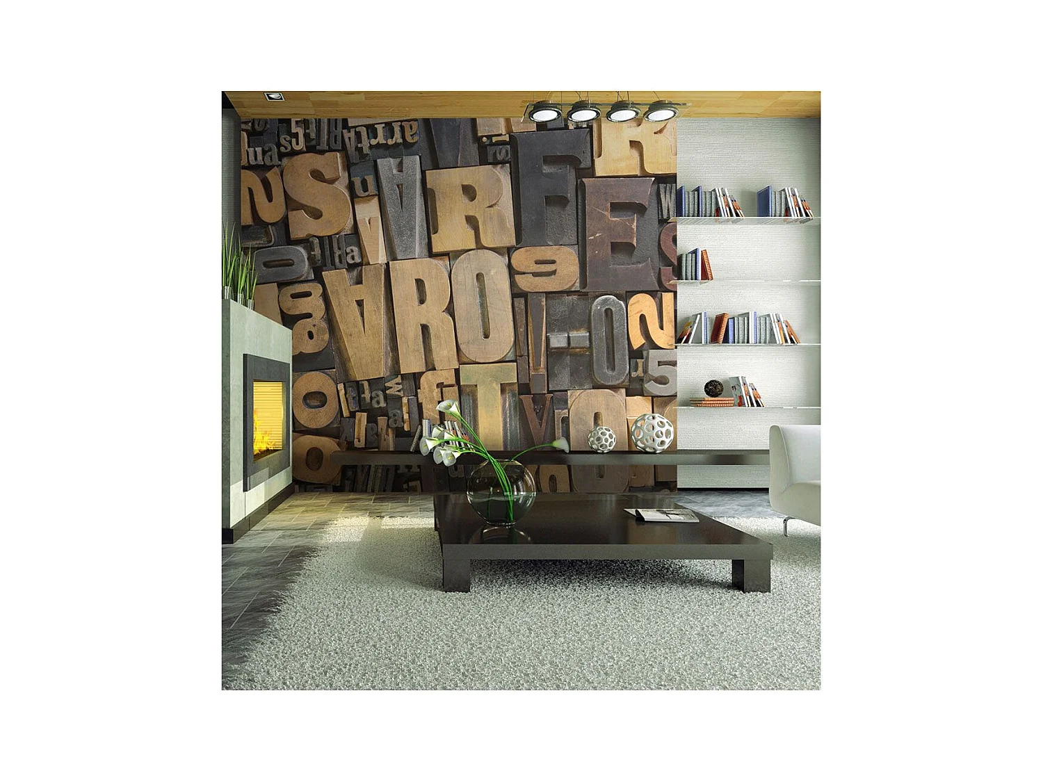 Papier Peint "Lettres en Bois" 154 x 200 cm