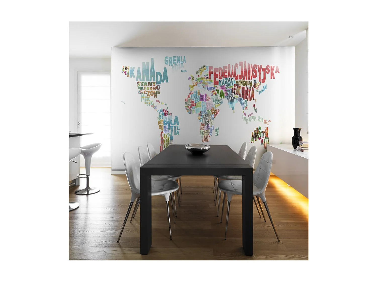 Papier Peint "Carte Monde en Français" 154 x 200 cm